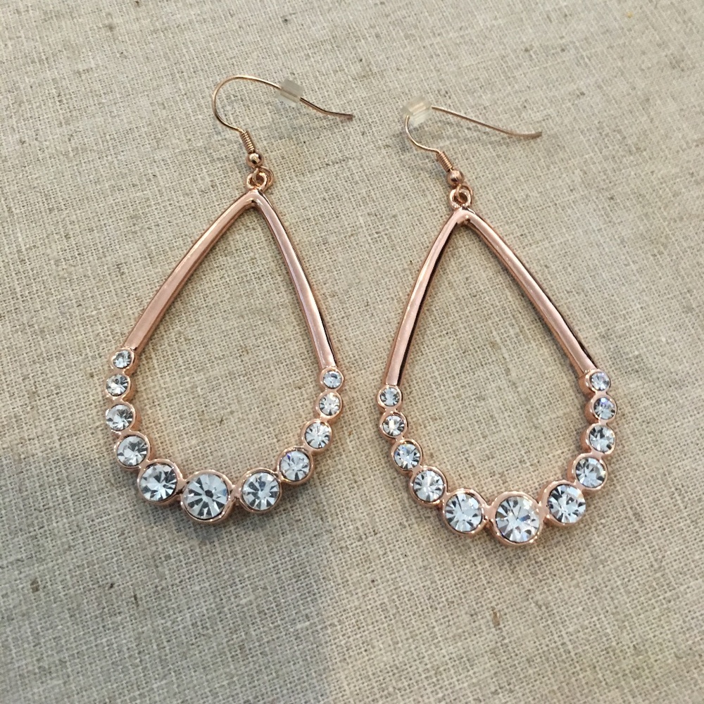 Drop Earrings Rose Gold Plated CZ Stones